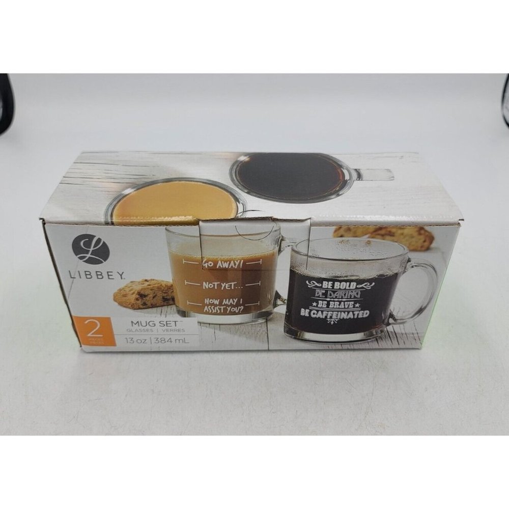 Libbey Glass Coffee Mug Set 13 Oz. Set Of 2 New A13